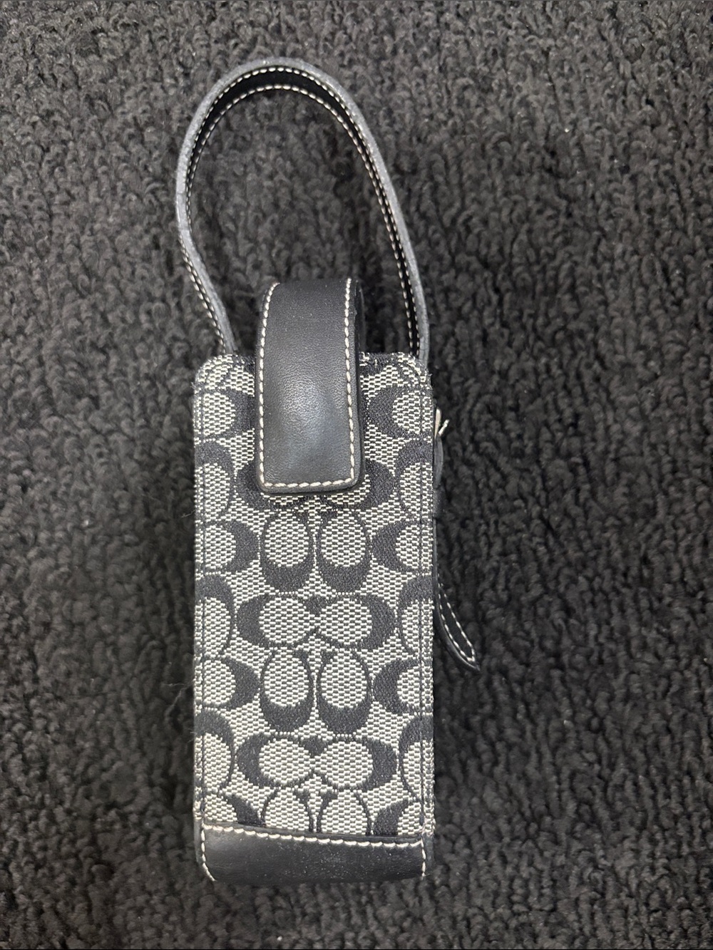 Vintage Coach Signature Monogram Gray and Black Eyeglasses/Phone Pouch w/ Strap